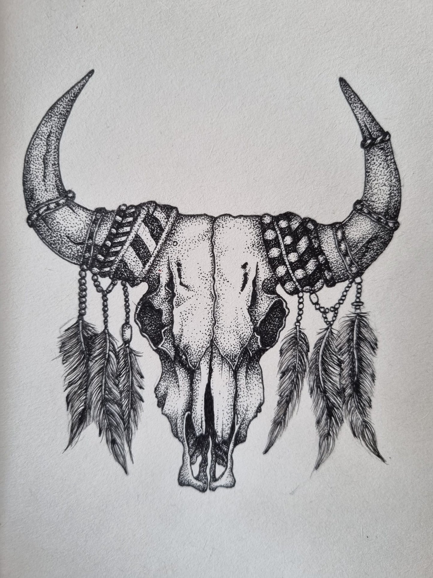 Celebrated Nature - Feathered Bison Skull - Western / Tribal Print