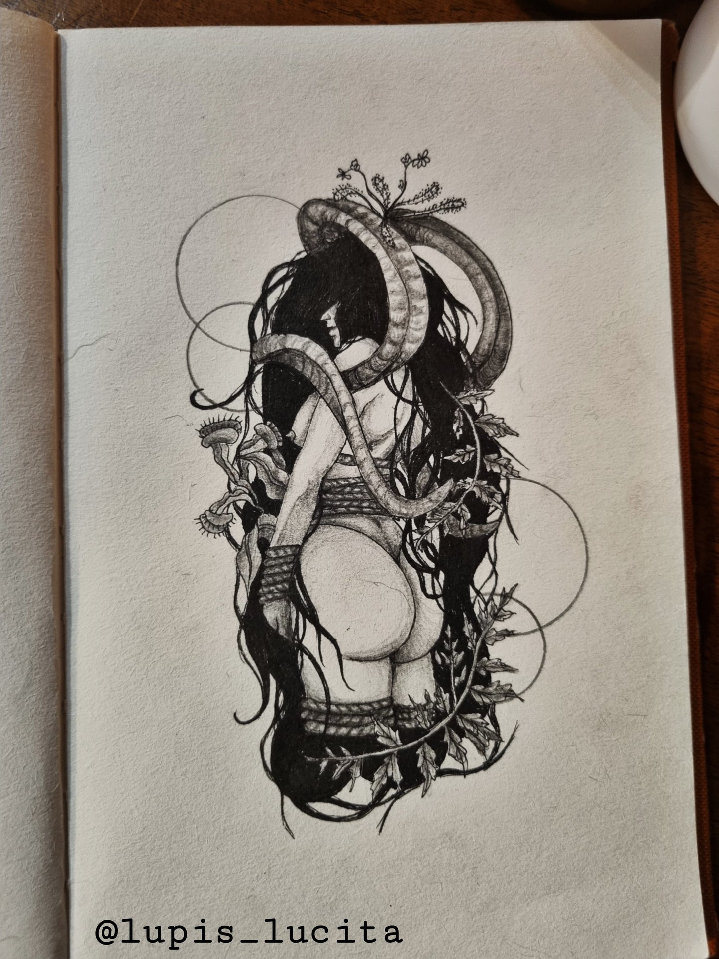 Bound Elegance - Drawing of Mythical Feminine Figure Prints