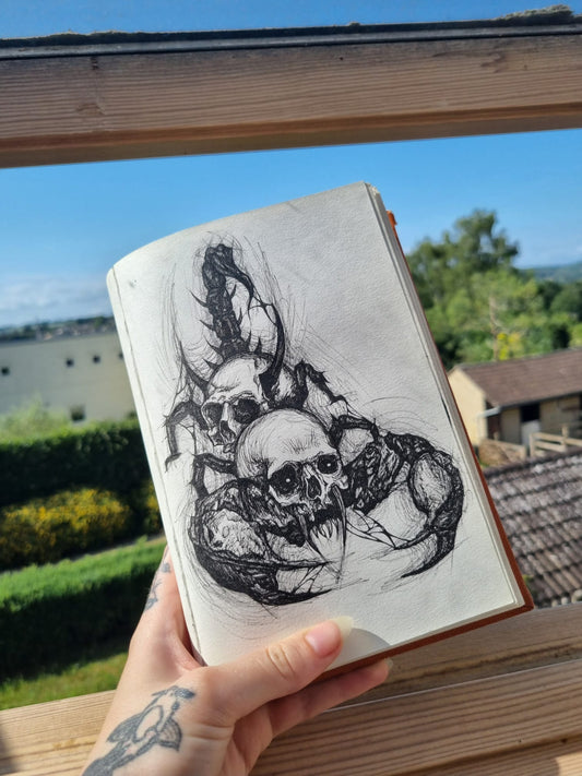 Scorpius - Scorpion with Skulls Tattoo Style Print